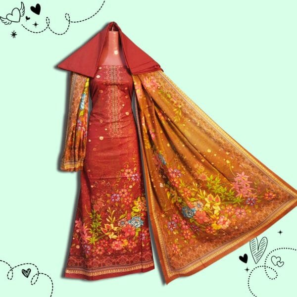 ডিজিটাল প্রিন্ট যম যম সুতি থ্রী-পিস
