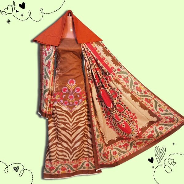 ডিজিটাল প্রিন্ট যম যম সুতি থ্রী-পিস